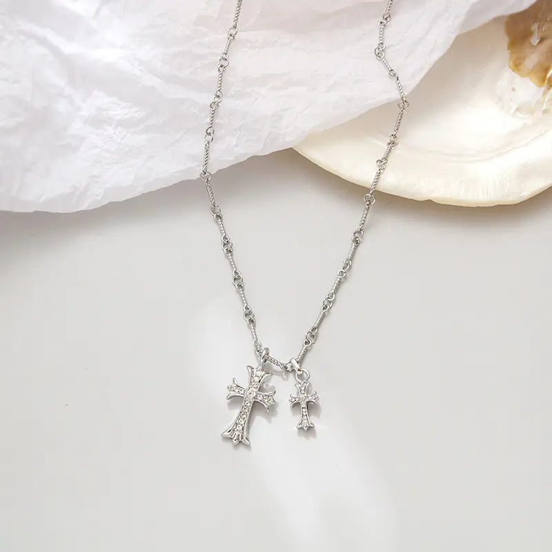 Double Diamond Cross Necklace