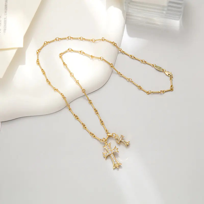Double Diamond Cross Necklace