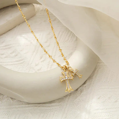 Double Diamond Cross Necklace