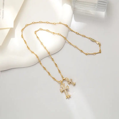 Double Diamond Cross Necklace