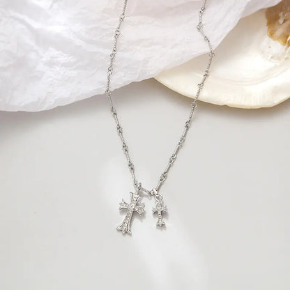 Double Diamond Cross Necklace